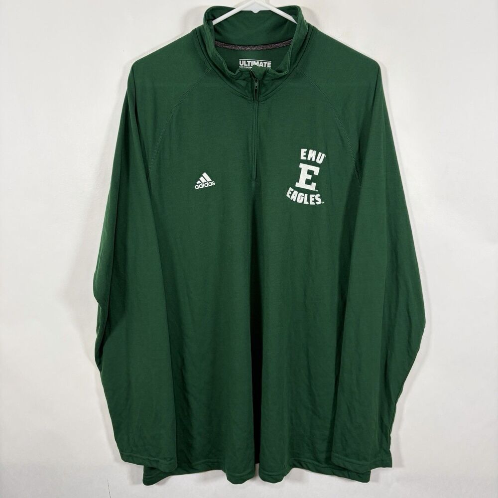 Eastern Michigan Eagles Adidas 1/4 Zip Pullover Mens Size 2XL XXL Green EMU NCAA